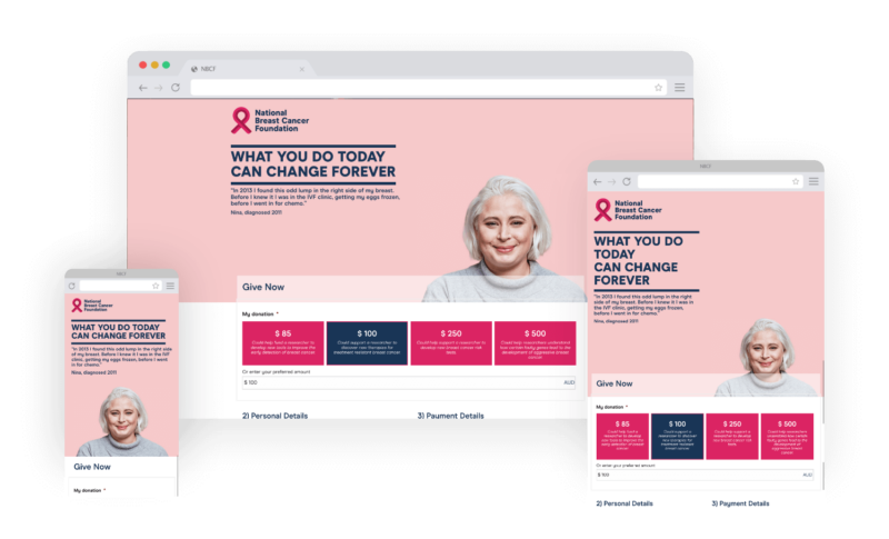 responsive mockup of NBCF donation portal website design