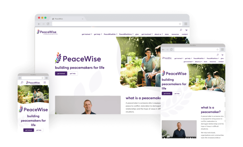 responsive mockup of peacewise website design
