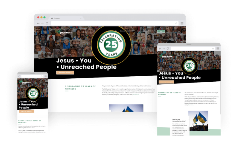 responsive mockup of pioneers website design