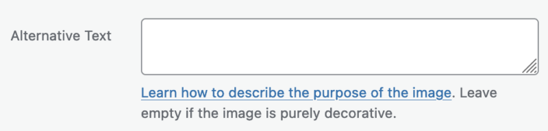 Screenshot of the alternative text setting for an image in the WordPress media library