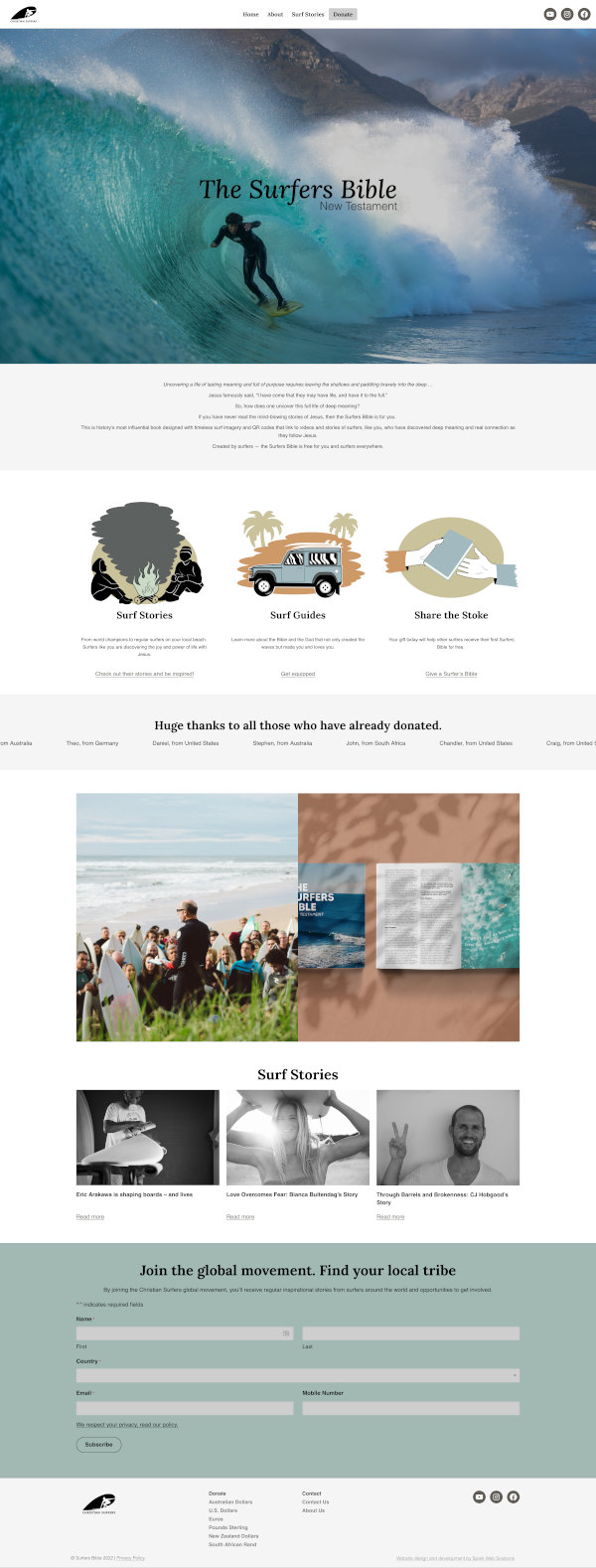 screenshot of the surfers bible homepage